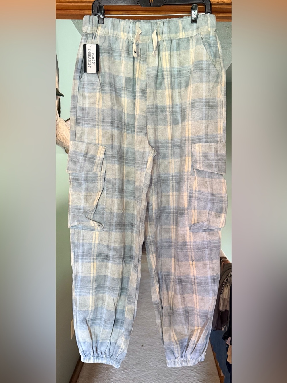 POL Light Blue Plaid Cargo Joggers